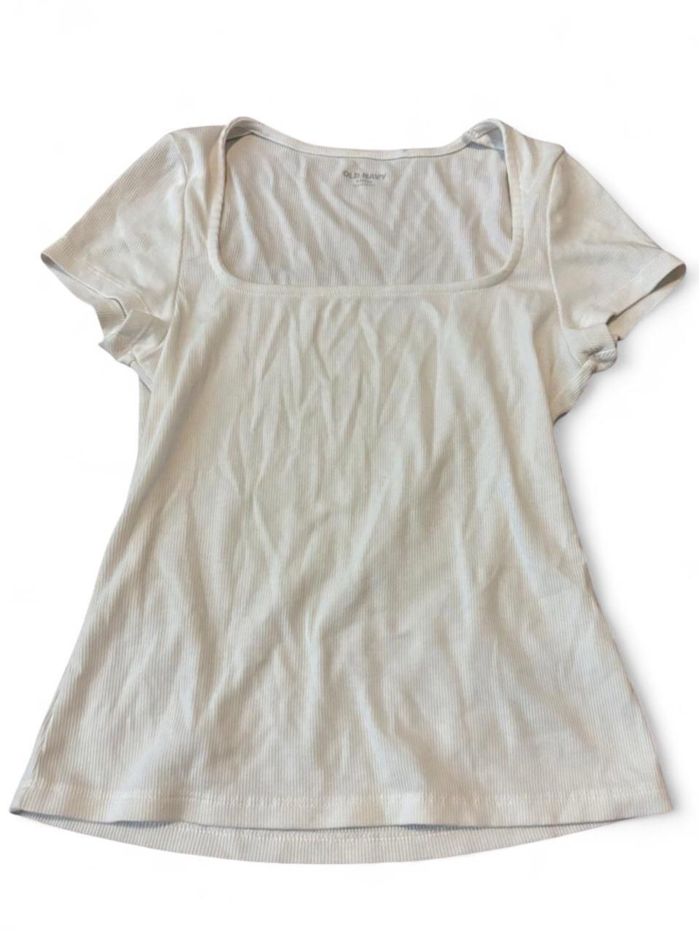 Old Navy Cream Ribbed Square-Neck Short Sleeve Tee